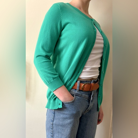 Teal Green/Blue 100% Cotton Button Front Cardigan Top - Picture 3 of 11
